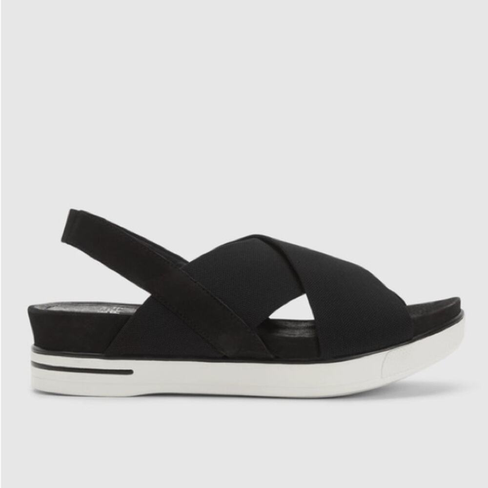 Eileen Fisher Spa Sneaker Platform Sandals Black & White Leather Criss Cross 10